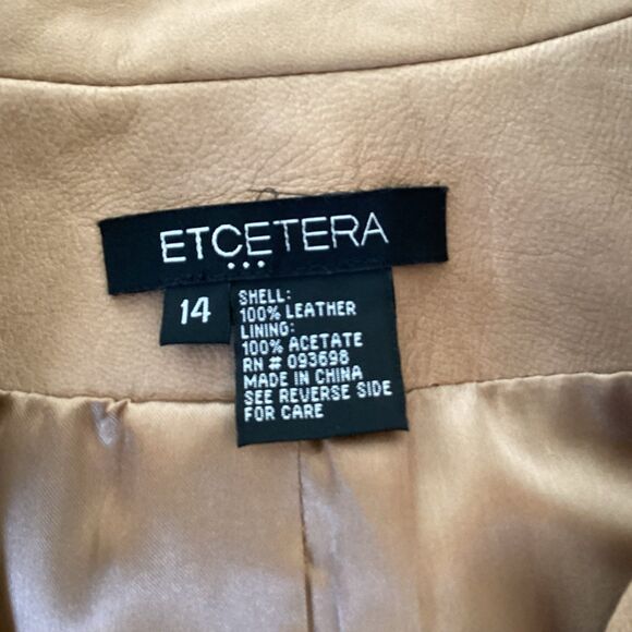 Etcetera Jacket Women’s Size 14 Tan 100% Leather with Faux Snakeskin Accents - Picture 4 of 12
